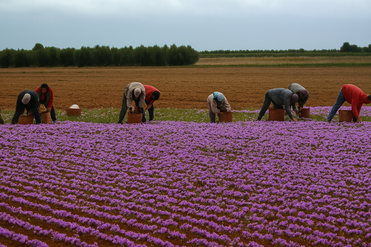 Saffron Field with Workers